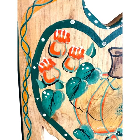 Vintage Folk Art Welcome Sign | Hand Painted Pumpkin Wall Decor with Hanger - Picture 2 of 10